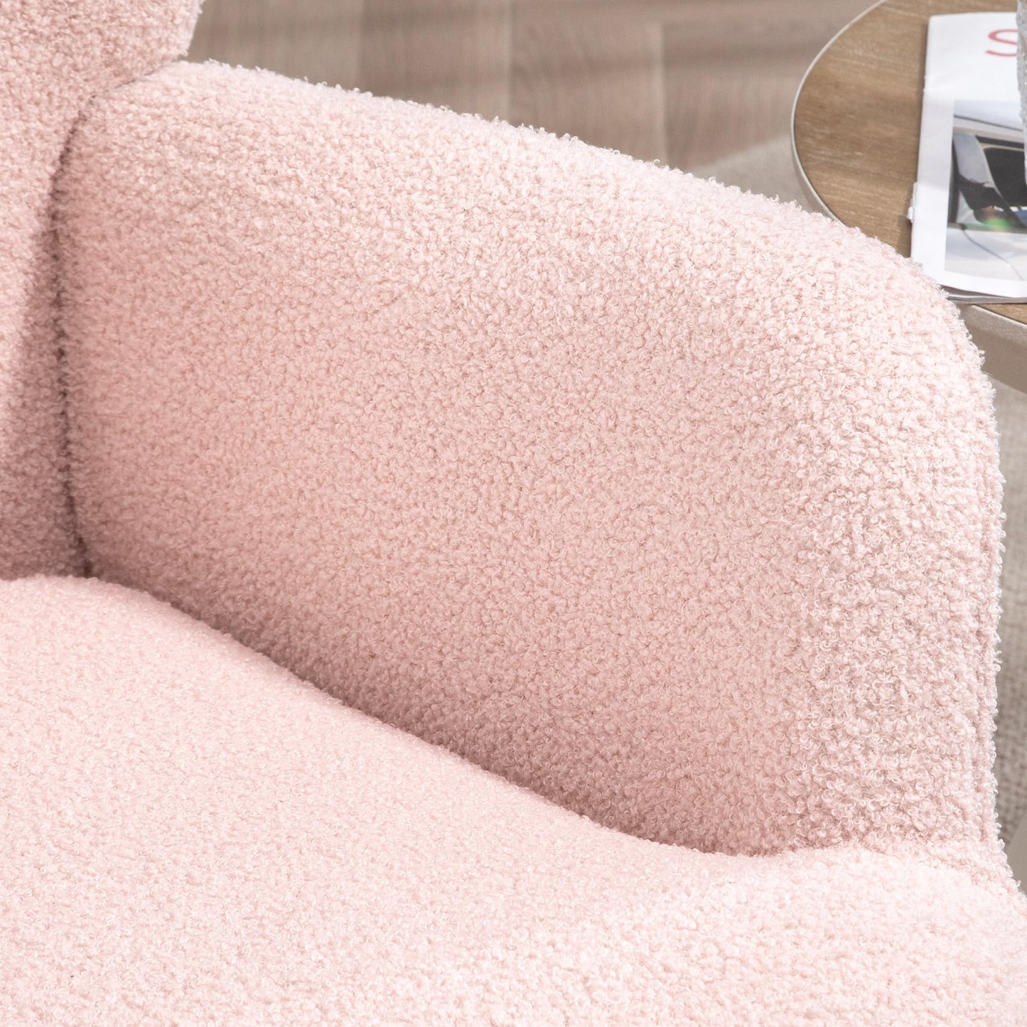 Modern Sherpa Boucle Accent Chair, Upholstered Wingback Armchair, Fluffy Vanity Chair for Living Room, Bedroom, Reading Room, Pink