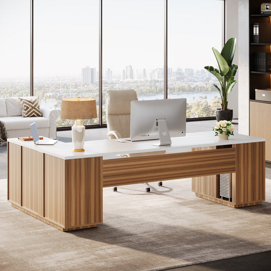 85.8" Executive Desk, L-Shaped Office Desk Computer Desk with File Drawers