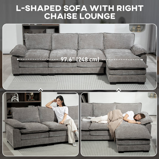 120.5" Chenille L-Shaped Sofa with Chaise Lounge