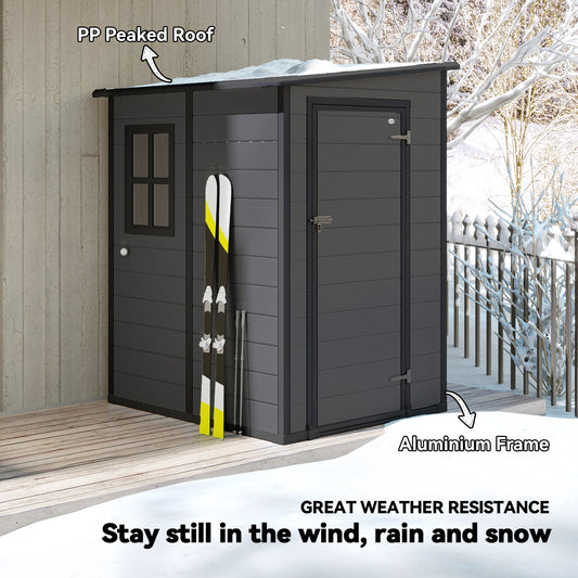 4'x5' Garden Storage Shed, Lean to Shed, Lockable Garden Tool Storage House with Window, Vent – Dark Grey