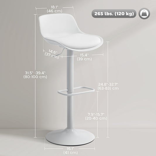 Set of 2 Streamlined Counter Height Bar Stools, Adjustable Swivel PU Leather Seat