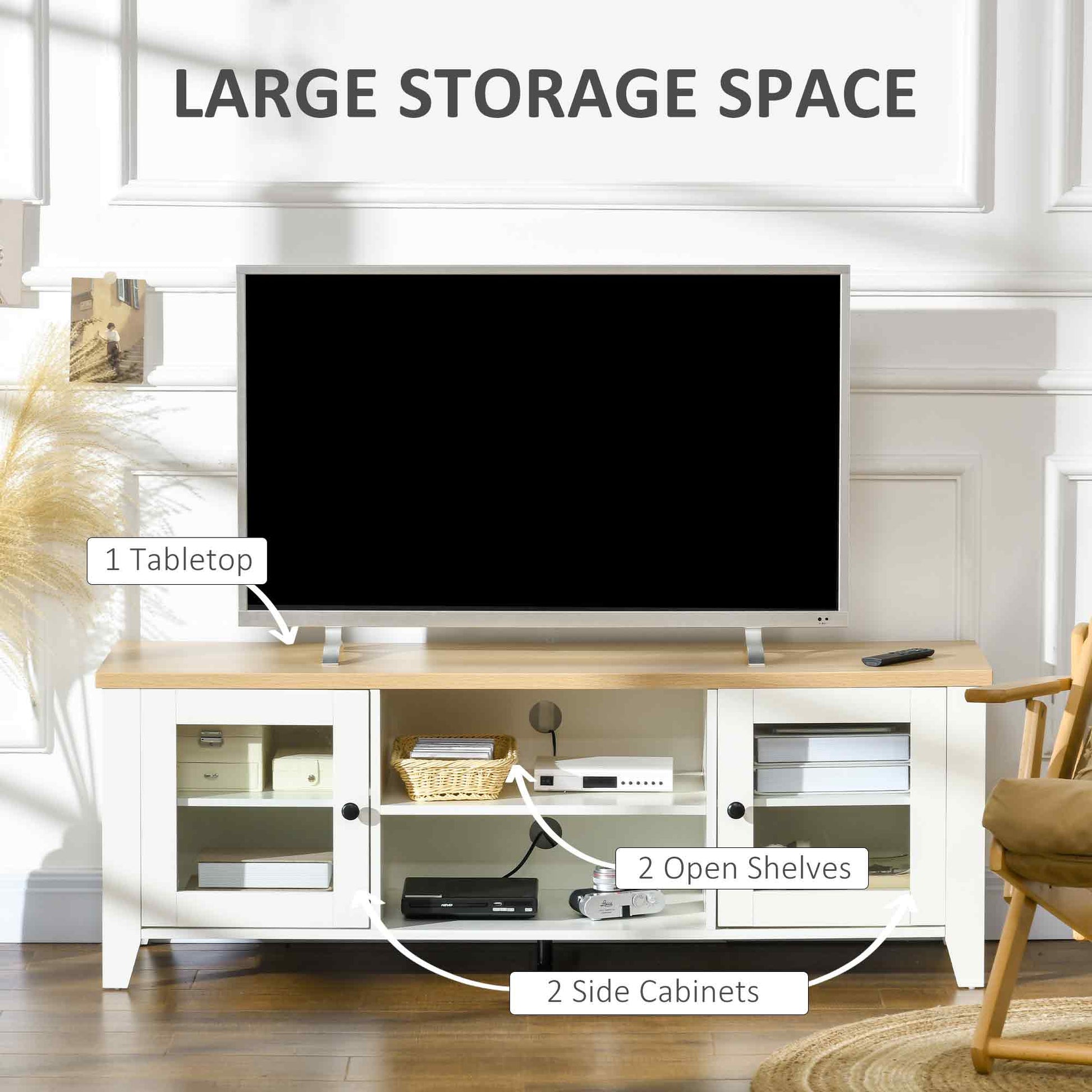 HOMCOM Modern Wood TV Stand for 60-inch TVs, Storage Doors, Open Shelves