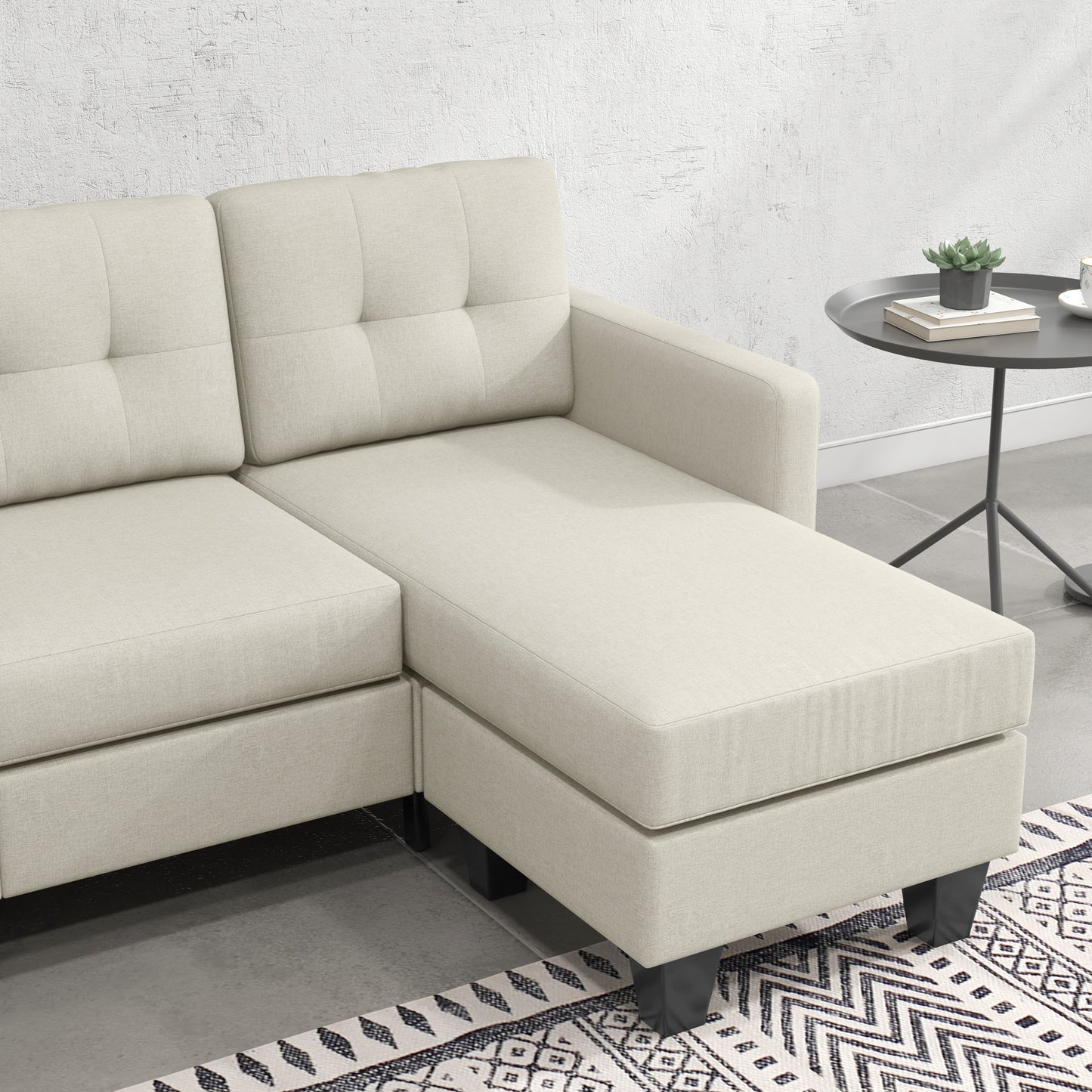HOMCOM L-Shaped 3-Seater Sectional Sofa with Ottoman, Beige, Sturdy Wood Legs