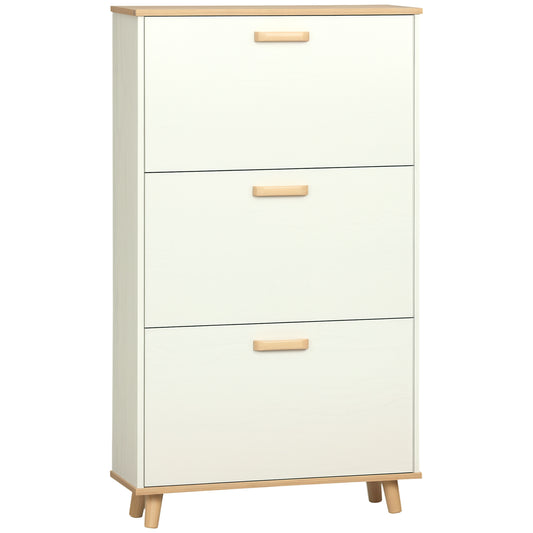 HOMCOM Modern White Shoe Cabinet with 3 Flip Drawers & Adjustable Shelves