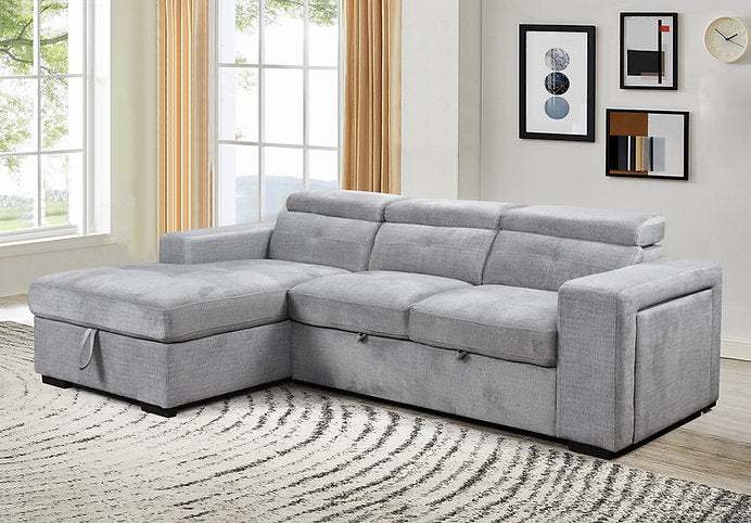 RHF Sofa Bed Sectional Soft Grey Fabric
