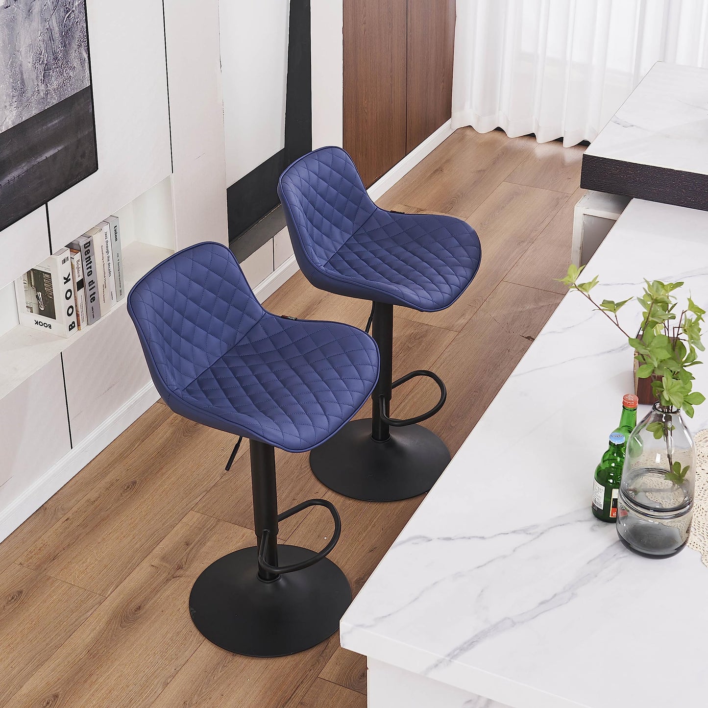 Grey Bar Stools Set of 2 Counter Height Bar Stool Faux Leather Upholstered Metal Barstools Modern Adjustable Swivel High Back Bar Chairs Home Kitchen Dining Island