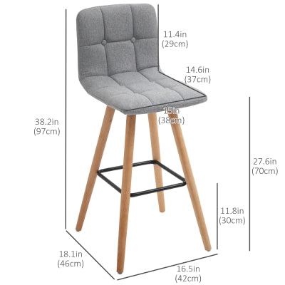 HOMCOM Modern Grey Upholstered Bar Stools Set of 2