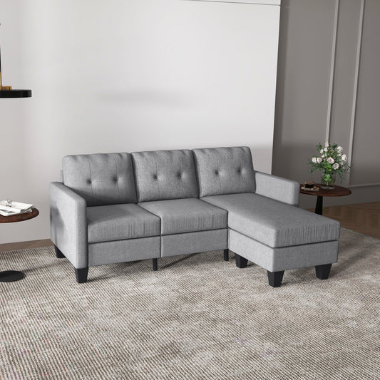 HOMCOM Modern L-Shape 3-Seater Sofa with Ottoman, Light Grey Fabric