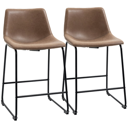 Stylish Vintage PU Leather Counter Height Bar Stools, Set of Two