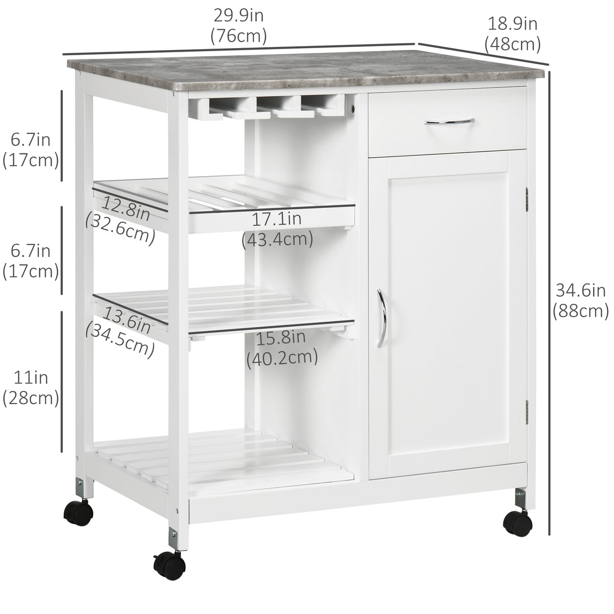 Rolling Kitchen Cart with Wine Rack – 30"W x 35"H