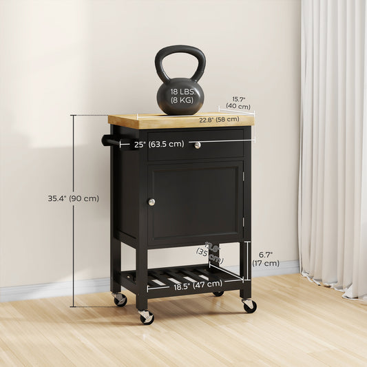 Rolling Kitchen Cart with Wood Top – 25"W x 35"H