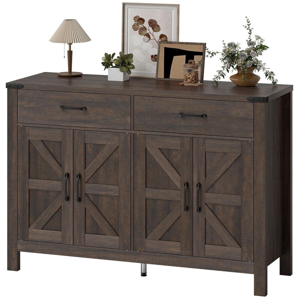 Farmhouse Kitchen Storage Cabinet with 2 Drawers and Shelves – 47"W x 32"H