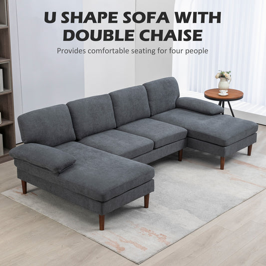 U-Shaped 4-Seater Sofa with Double Chaise & Wooden Legs – Style 2