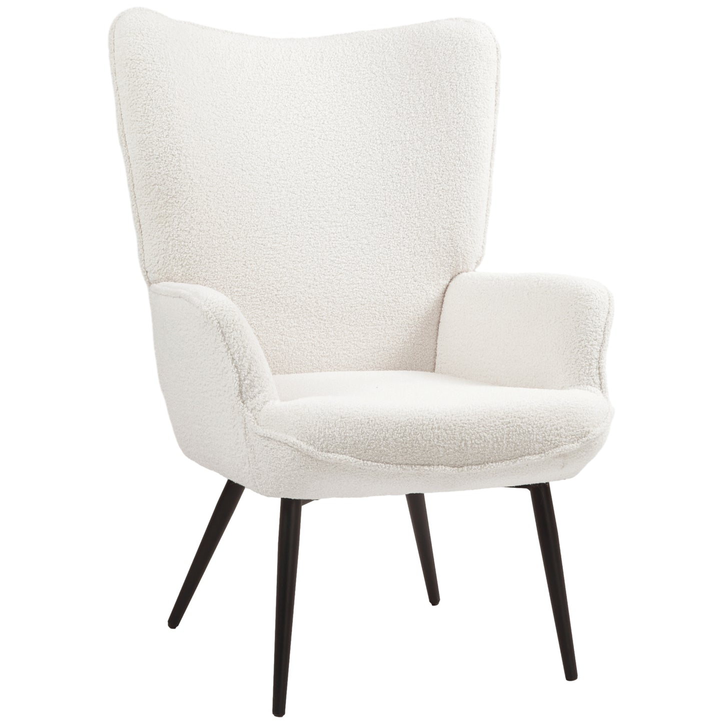 HOMCOM Accent Sherpa Upholstered Fluffy Wingback Chair for Living Room Reading Nook Cream