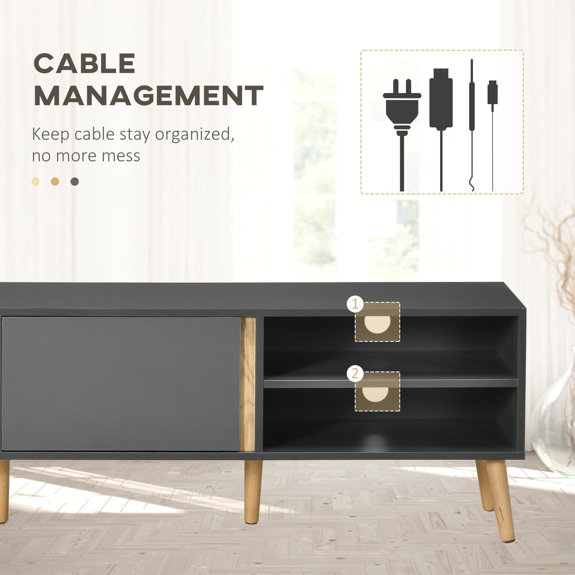 HOMCOM Modern Dark Grey TV Stand for 55-inch TVs with Storage and Cable Management