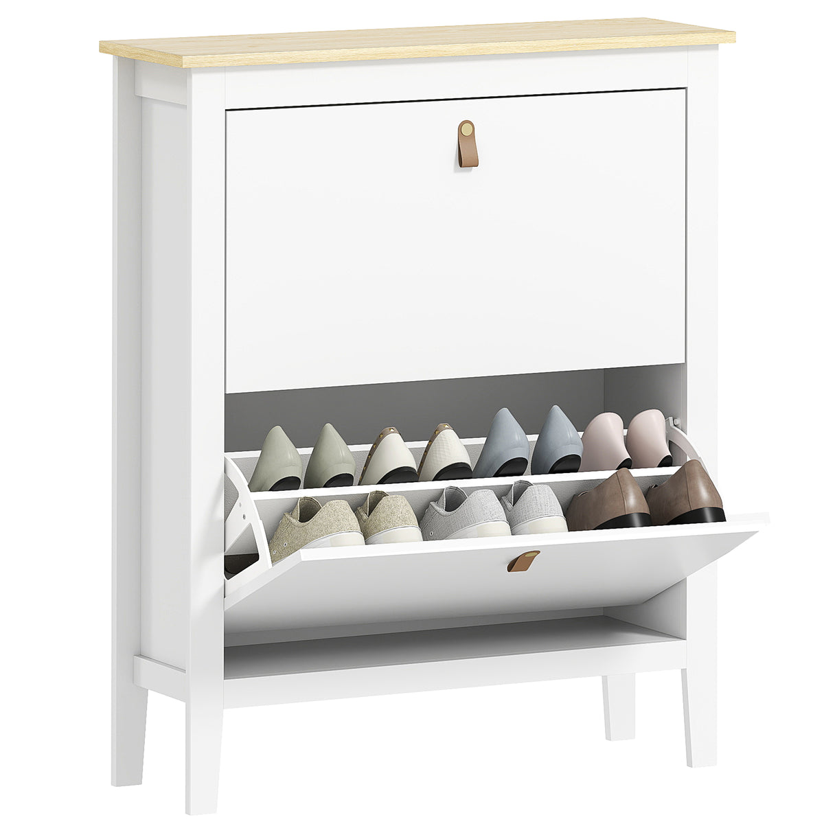 Narrow Shoe Cabinet with 2 Flip Drawers – 31"W x 38"H