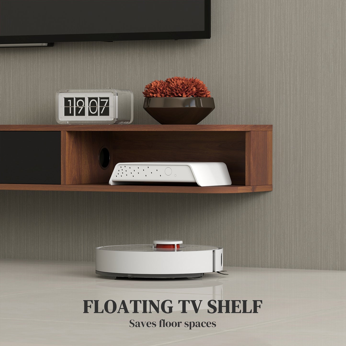 HOMCOM 71-Inch Floating TV Stand, Wall Mounted Media Console, Walnut Finish
