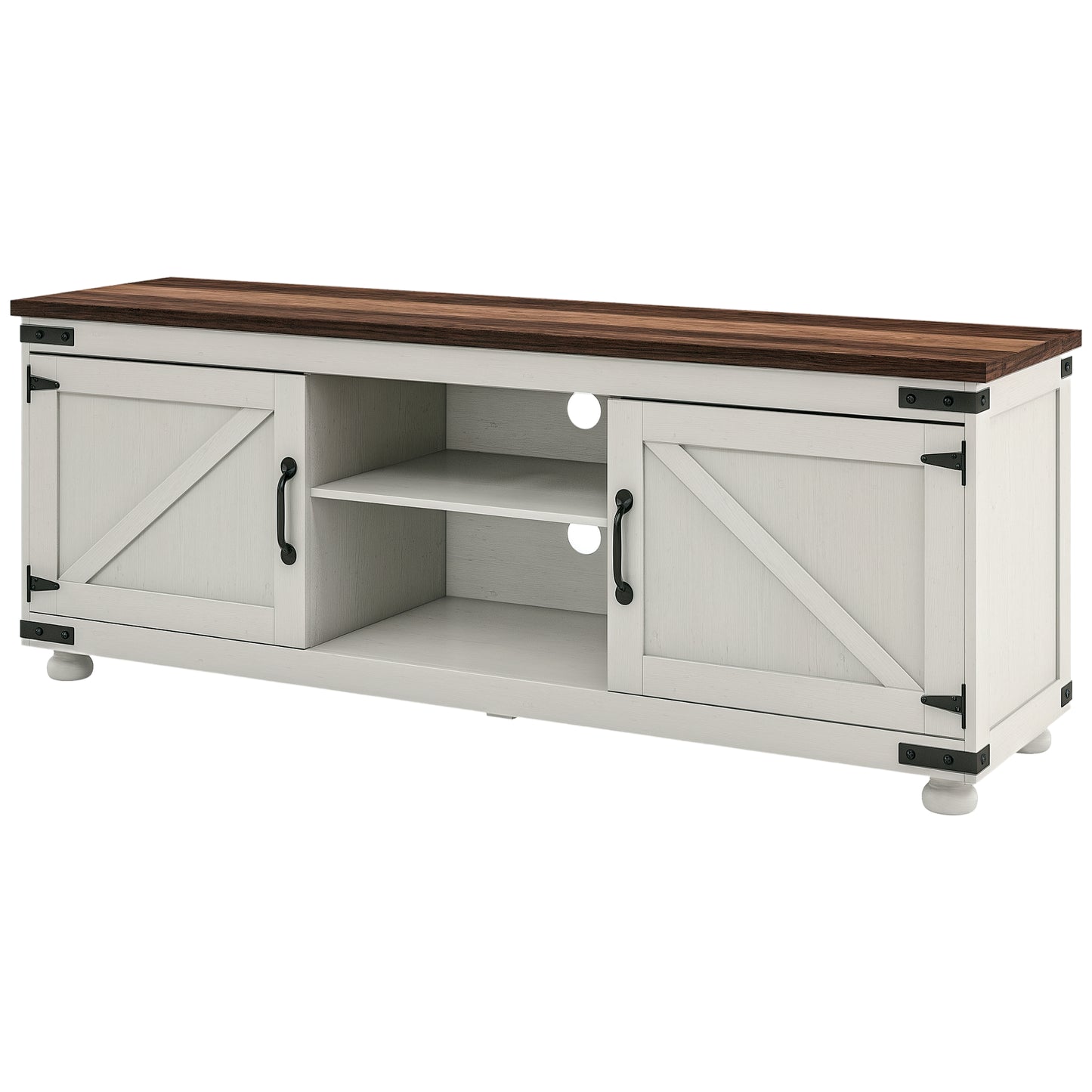 HOMCOM Farmhouse 65-inch TV Stand, Barn Doors, Cable Management, Distressed White