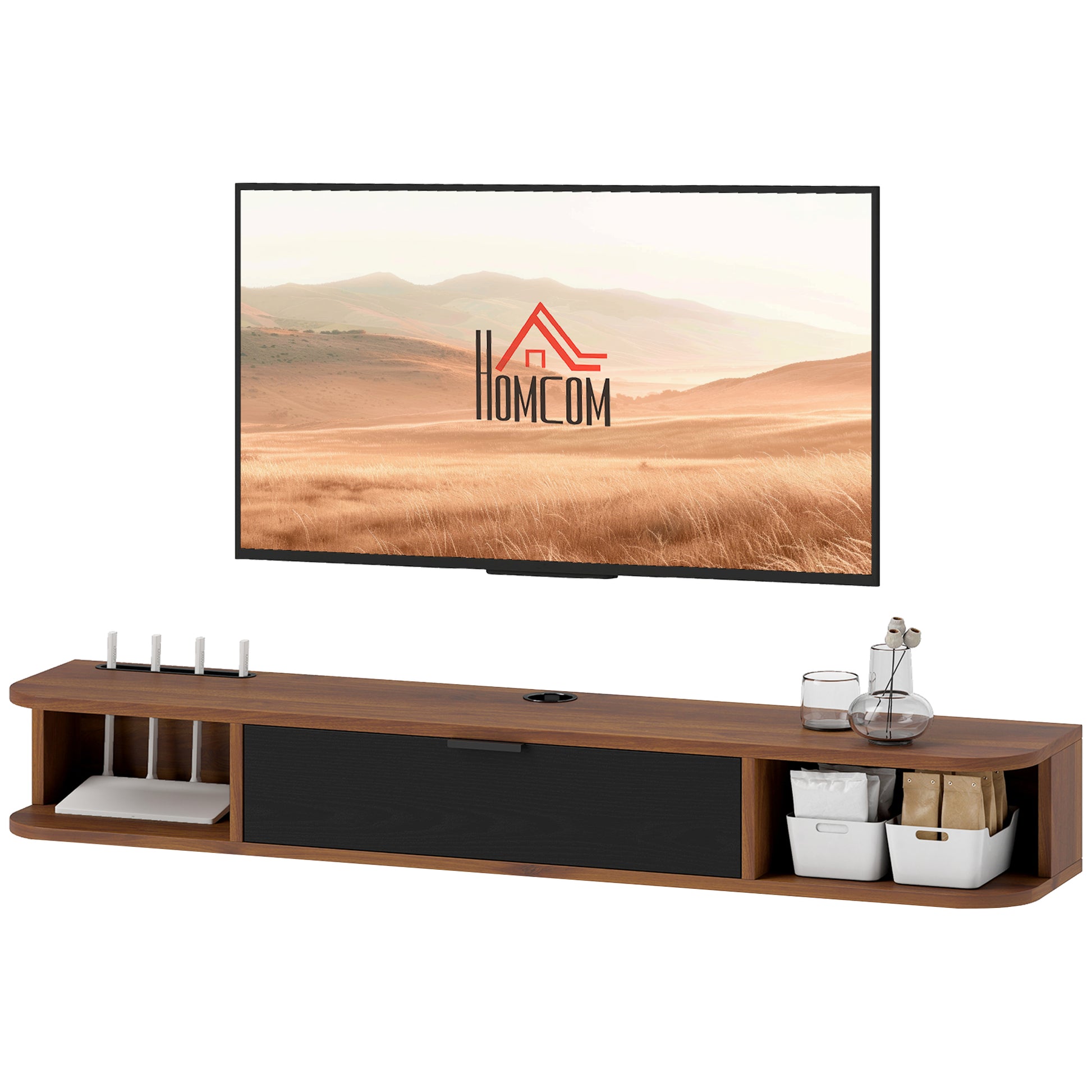 HOMCOM 47-inch Floating TV Stand, Wall Mounted Media Console, Walnut Finish