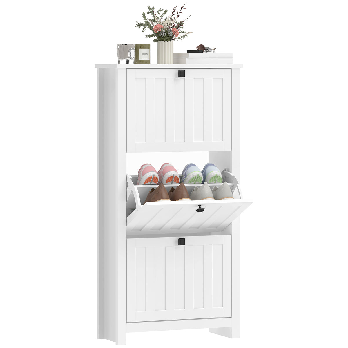 Slim Shoe Cabinet with 3 Flip Drawers – 24"W x 47"H