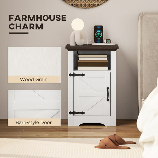HOMCOM Set of 2 White Nightstands with Charging Outlets, Rustic Side Tables