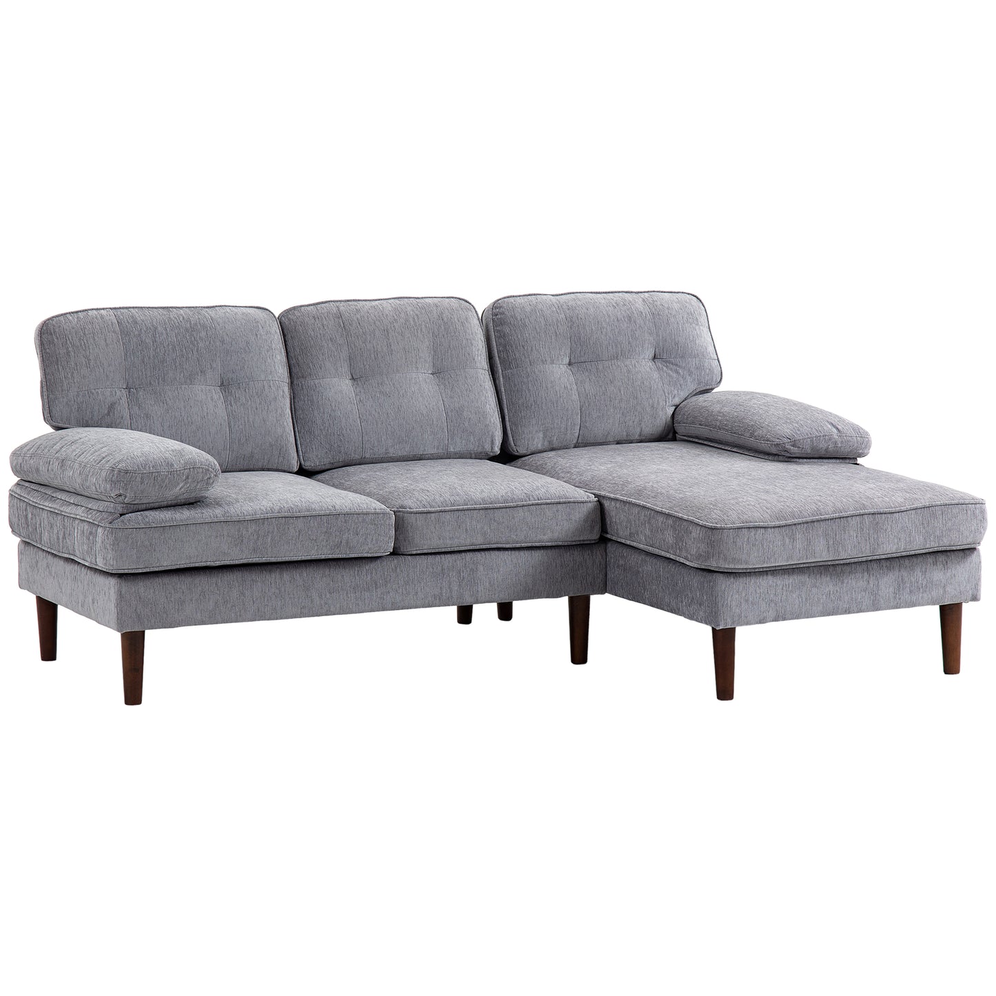 HOMCOM Modern Grey Tufted L-Shape Corner Sofa with Right Chaise Lounge