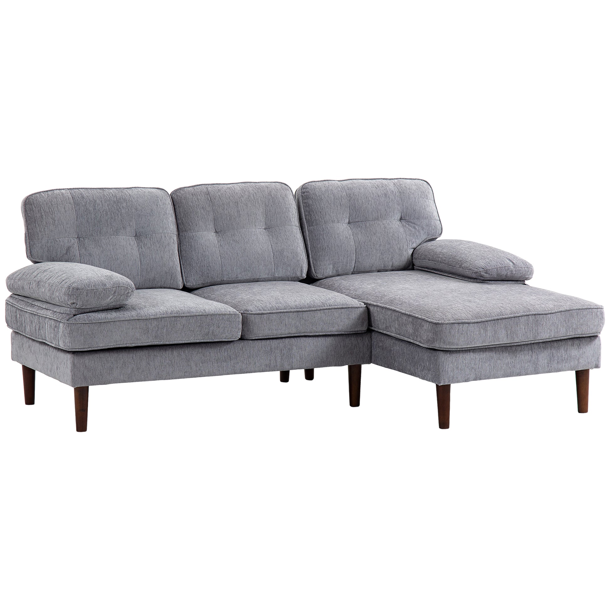 HOMCOM Modern Grey Tufted L-Shape Corner Sofa with Right Chaise Lounge