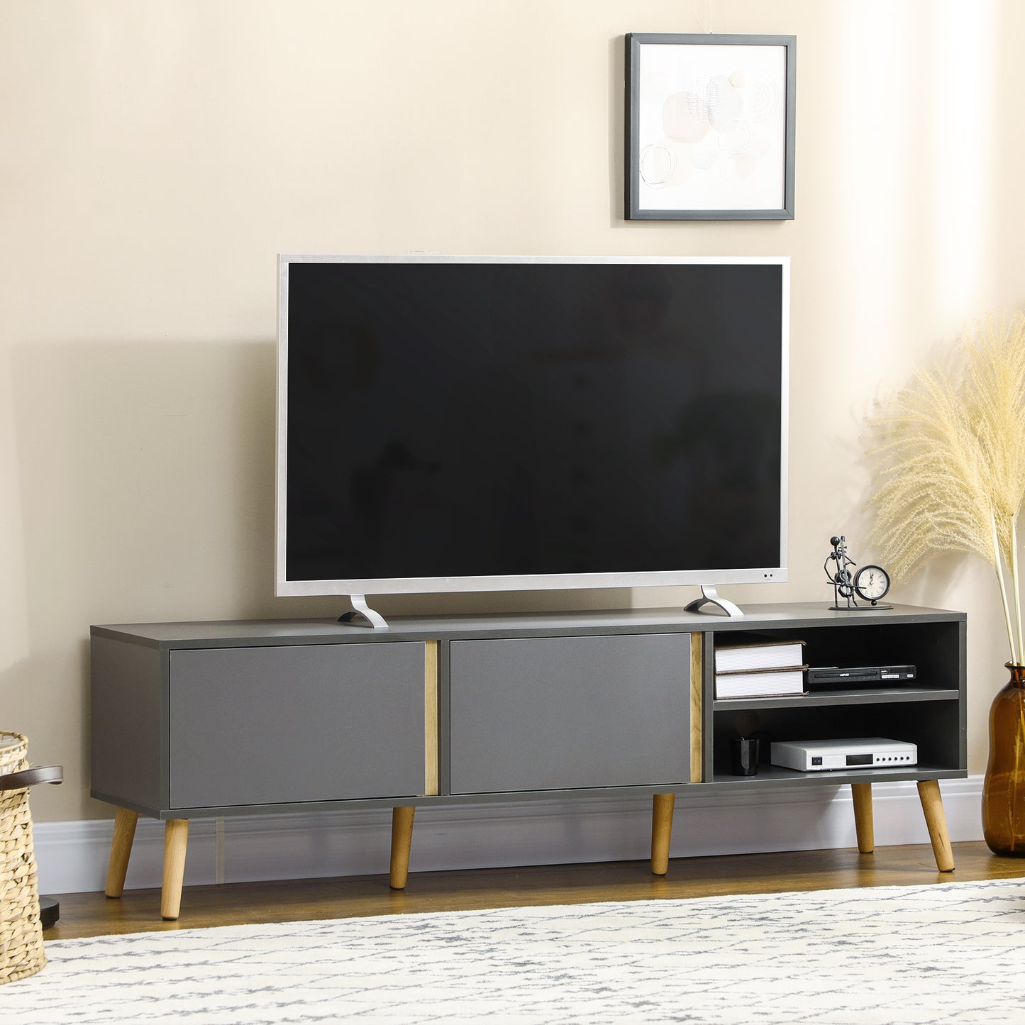 HOMCOM Modern Dark Grey TV Stand for 55-inch TVs with Storage and Cable Management