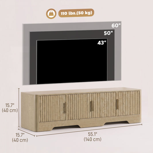 TV Stand for TVs up to 60" – Modern Entertainment Center with Fluted Doors for Living Room – 55" Wide