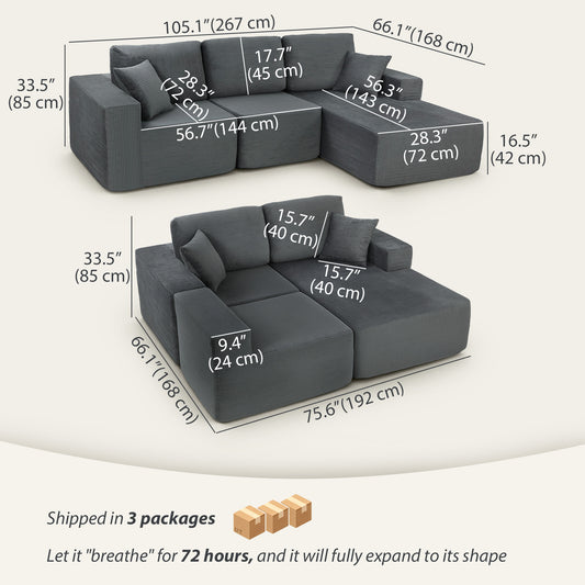 2-in-1 Boneless Modular L-Shaped Sofa Bed – Dark Grey