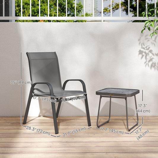 Outdoor Bistro Set of 3, 3-Piece Patio Set with Breathable Mesh Fabric, Stackable Chairs and Square Table