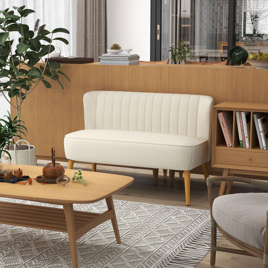 HOMCOM Modern Upholstered 2-Seat Loveseat Sofa, Cream White, Rubber Wood Legs