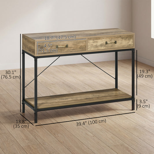39" Vintage Console Table with Drawers & Storage Shelf
