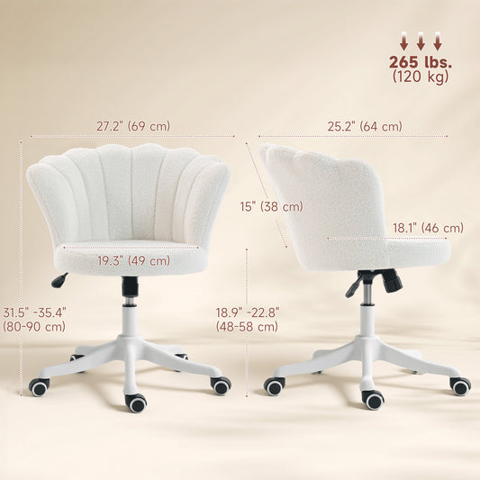Office Chair, Armless Swivel Desk Chair with Adjustable Height, Backrest, Cream White