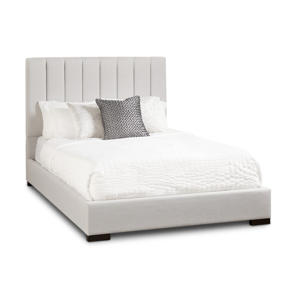 Channel-Tufted Upholstered Bed – Grey Linen