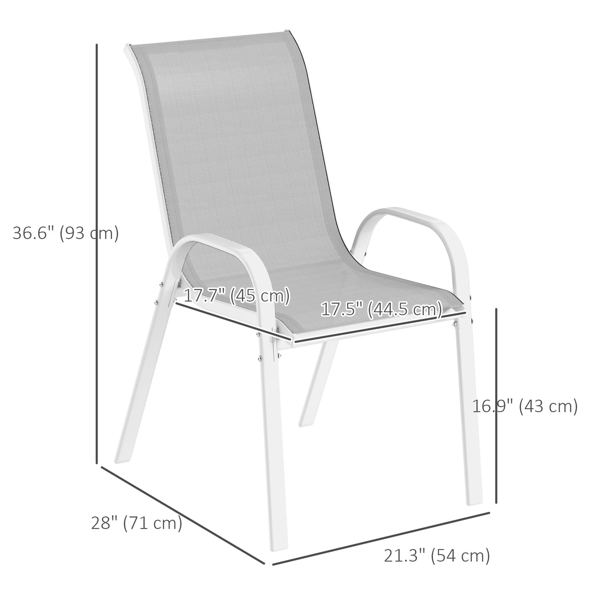 Set of 4 Outdoor Dining Chairs, Stackable Lawn Chairs with High Back, Breathable Mesh Seat for Garden Porch – White