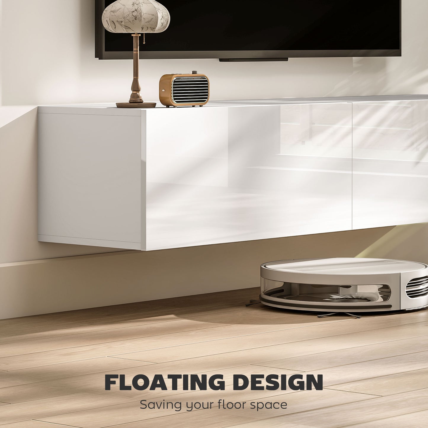 HOMCOM Floating Wall-Mounted TV Console, Storage for 45-65" TVs, White