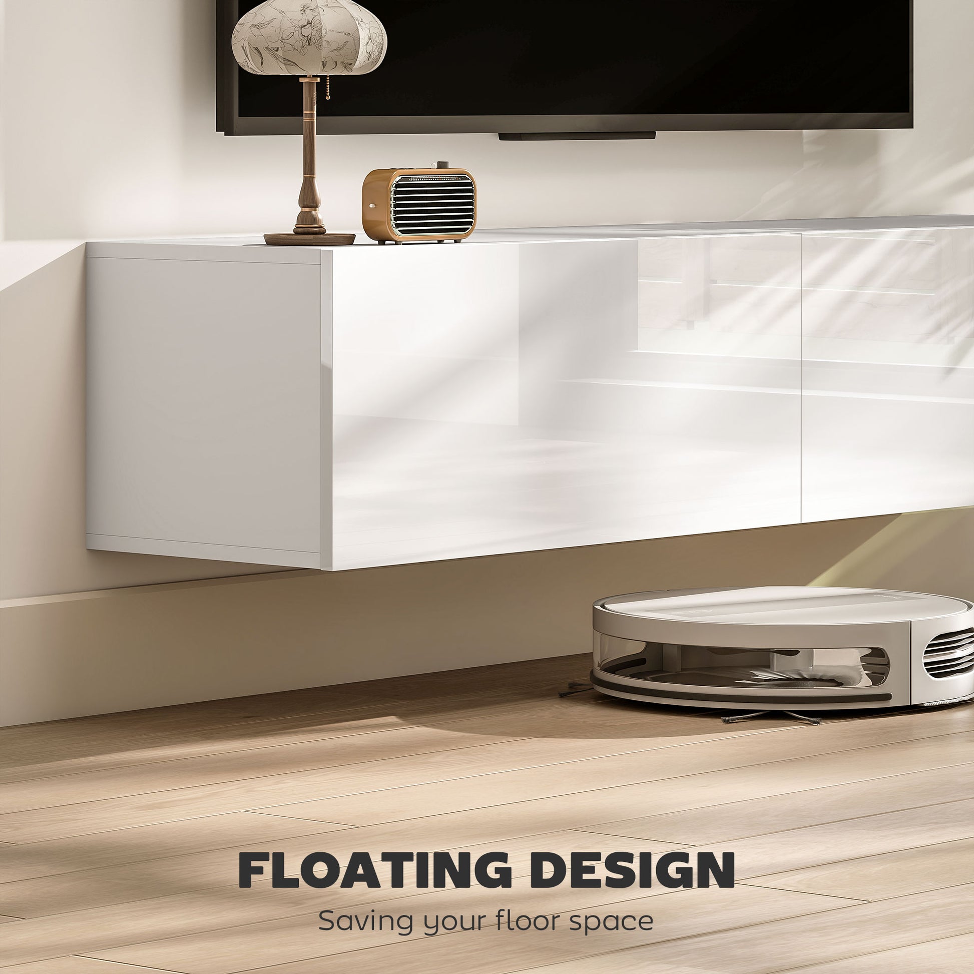 HOMCOM Floating Wall-Mounted TV Console, Storage for 45-65" TVs, White