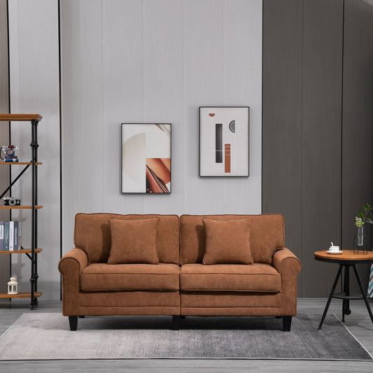 HOMCOM Modern 3-Seater Corduroy Sofa, Rolled Arms, Pine Wood Legs, Brown
