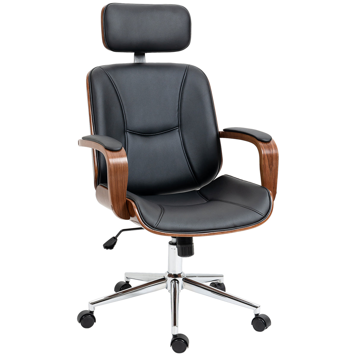 Office Chair, PU Leather Desk Chair with Removable Headrest, Adjustable Height, Black