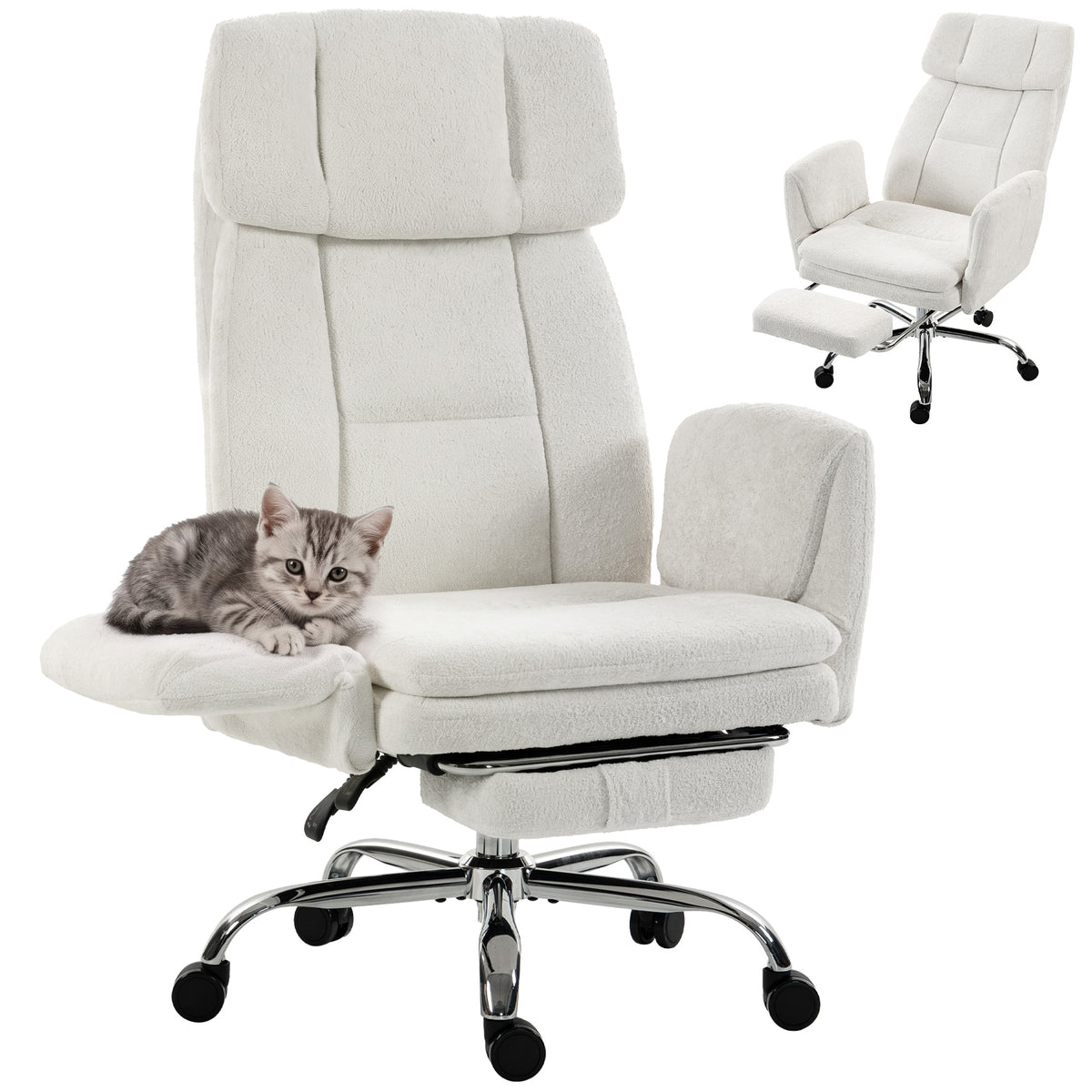 Big and Tall Office Chair with Flip Armrests for Cross Legged Sitting, Cream