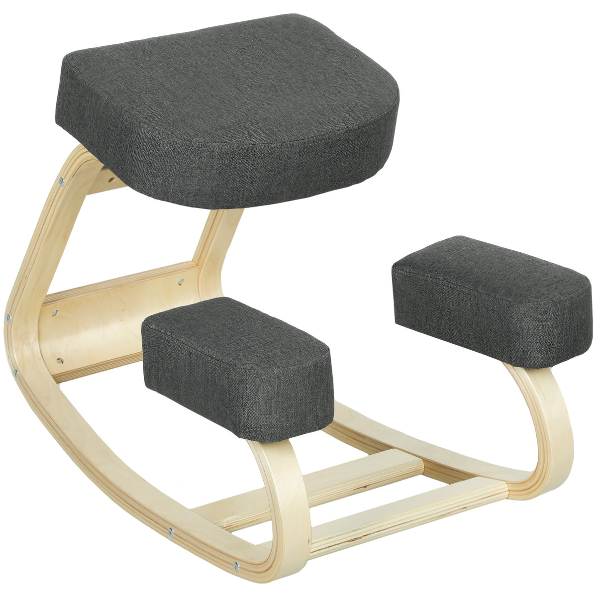 Ergonomic Kneeling Chair, Wood Kneel Stool with Thick Pads, Desk Knee Chair, Dark Grey