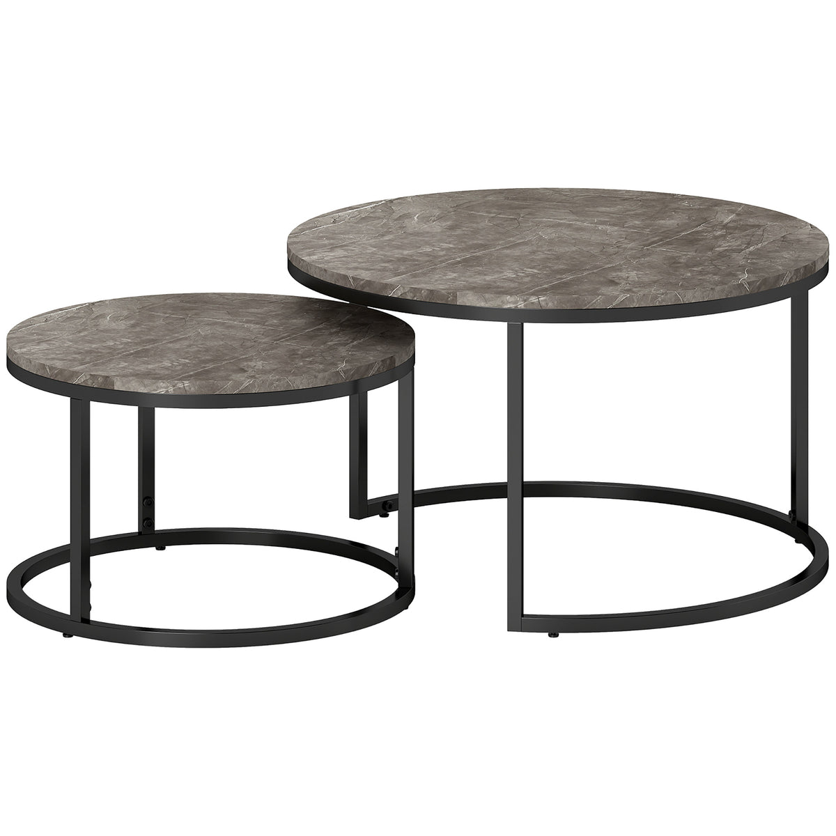 HOMCOM Modern Nesting Coffee & Side Table Set, 2 Faux Marbled Grey Tables