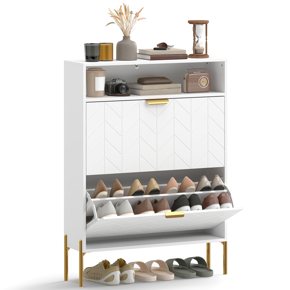 Shoe Cabinet with 2 Flip Drawers – 31"W x 43"H
