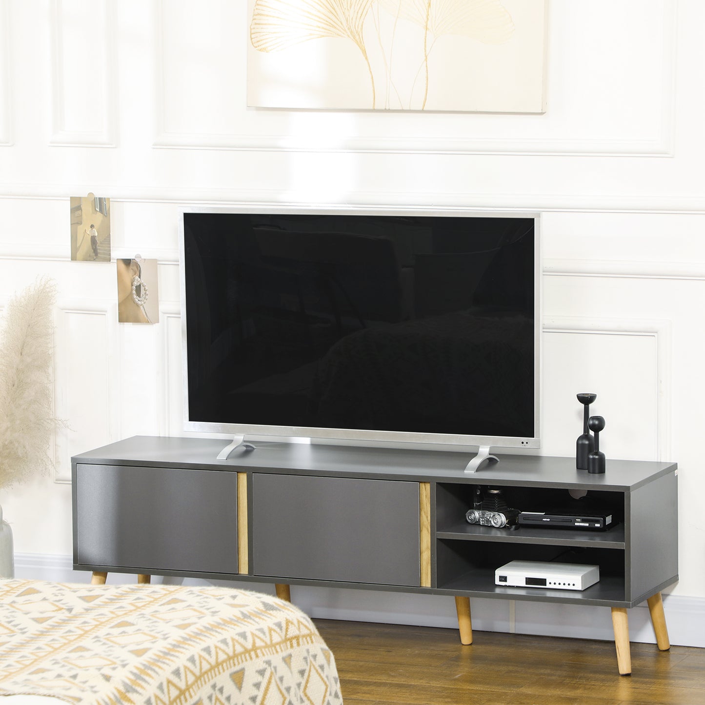 HOMCOM Modern Dark Grey TV Stand for 55-inch TVs with Storage and Cable Management