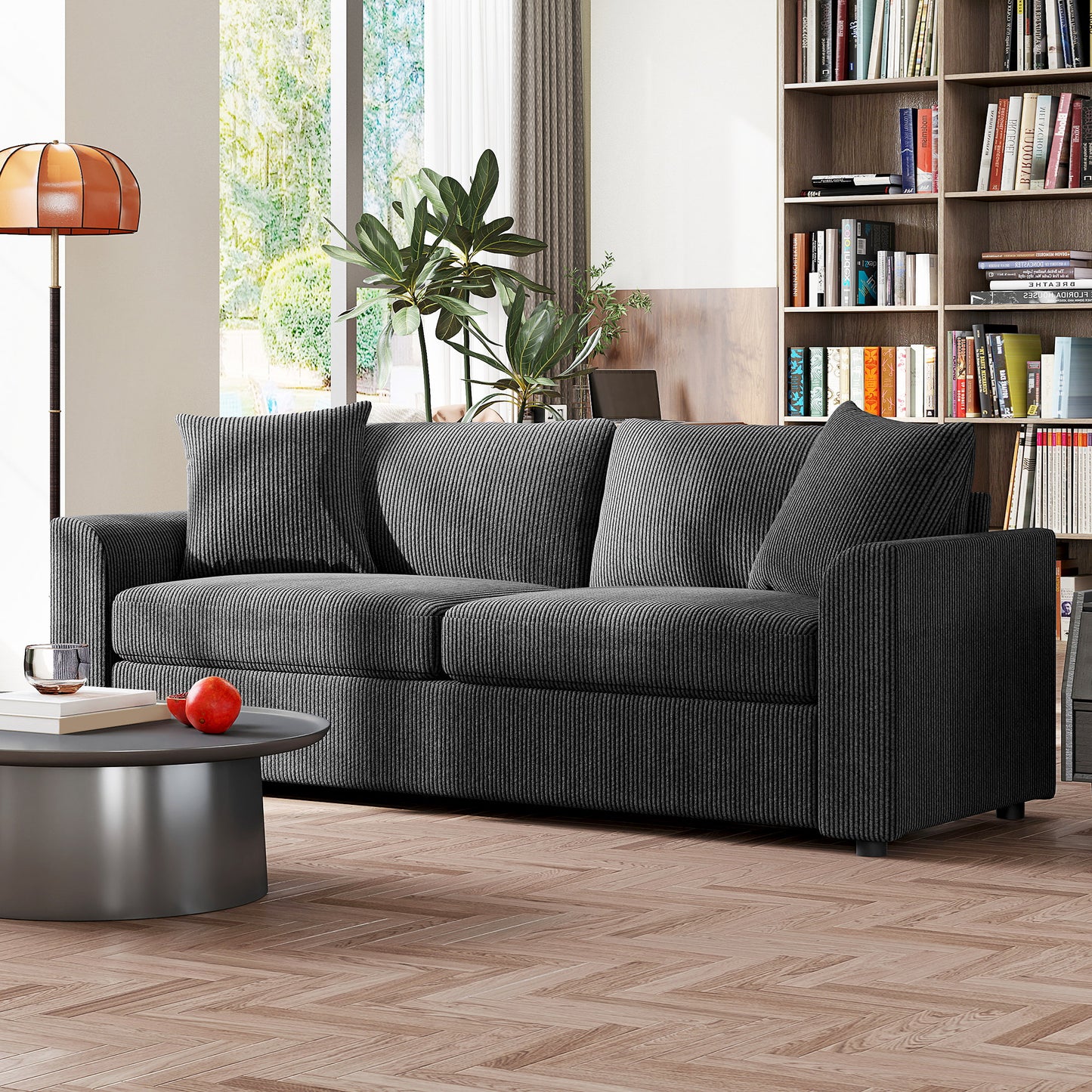 HOMCOM 3-Seater Modern Upholstered Couch with Pocket Spring, Dark Grey Fabric Sofa