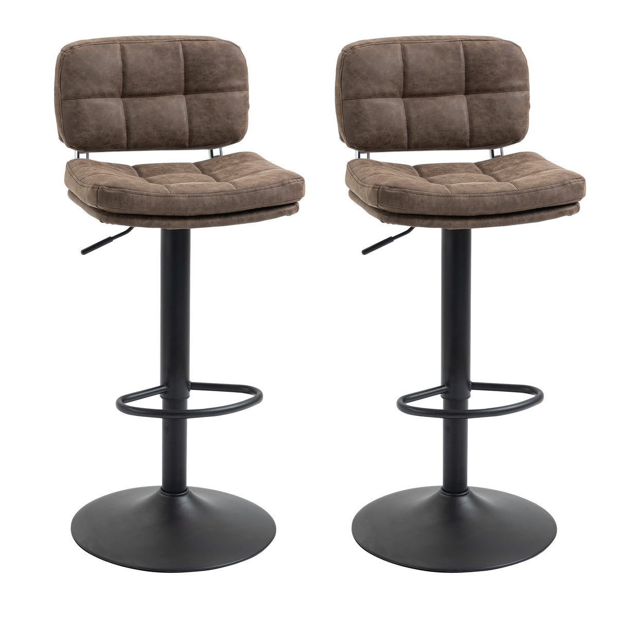 PU Leather Adjustable Swivel Counter Stools with Back and Footrest, Set of 2, Black