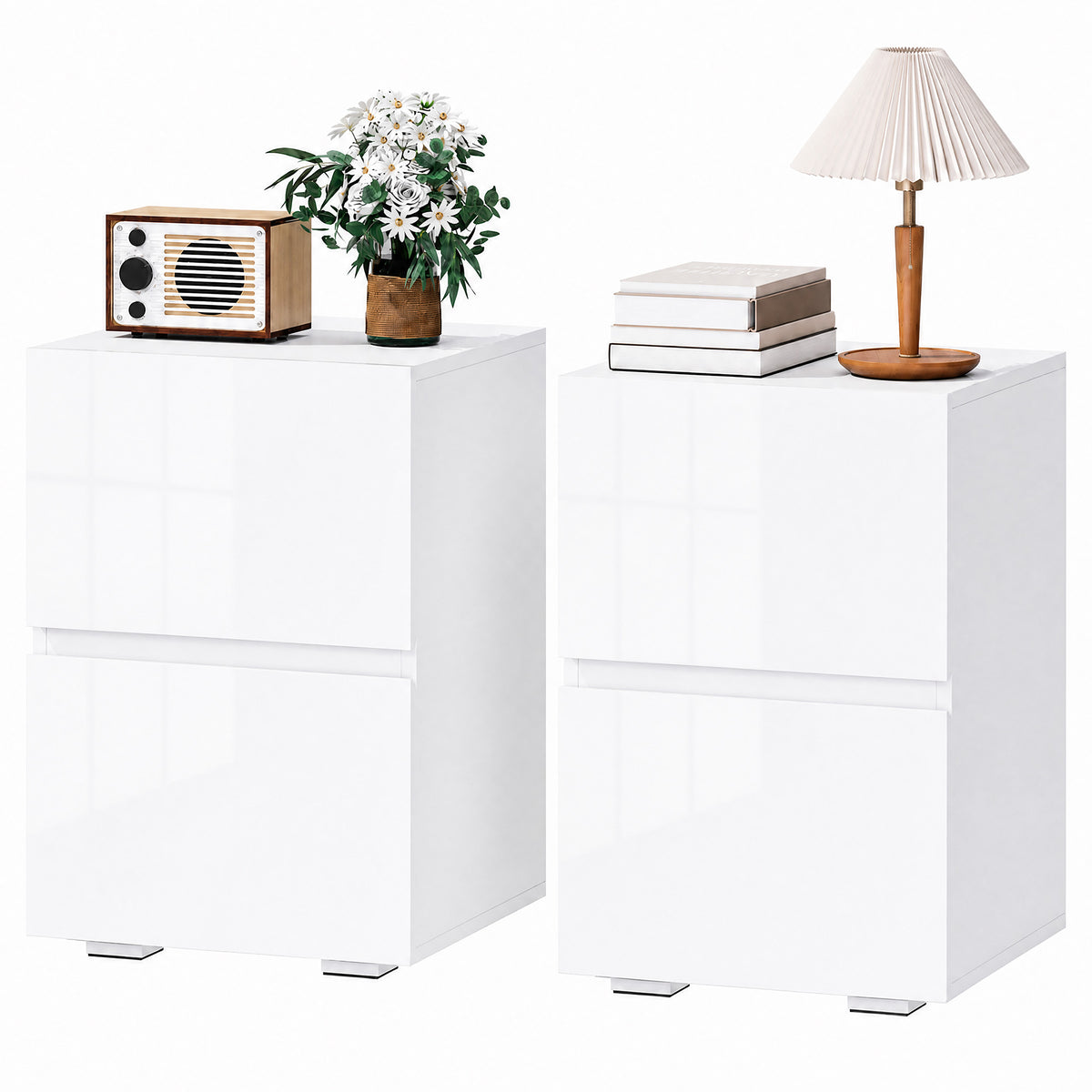 High Gloss 2-Drawer Nightstands, Set of 2 – 16"W x 23"H