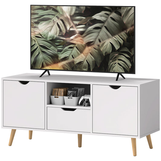 HOMCOM Modern White TV Stand with Open Shelf, Drawer & Cabinets for 50-inch TVs