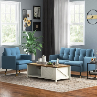 HOMCOM Modern 2-Piece Nesting Coffee Table Set, Round Cement Grey Living Room